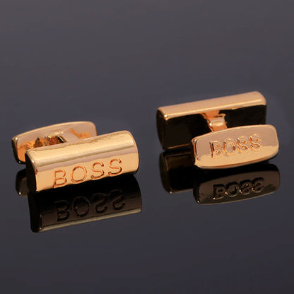 2 Pcs Gold Color Boss Mens Cufflinks