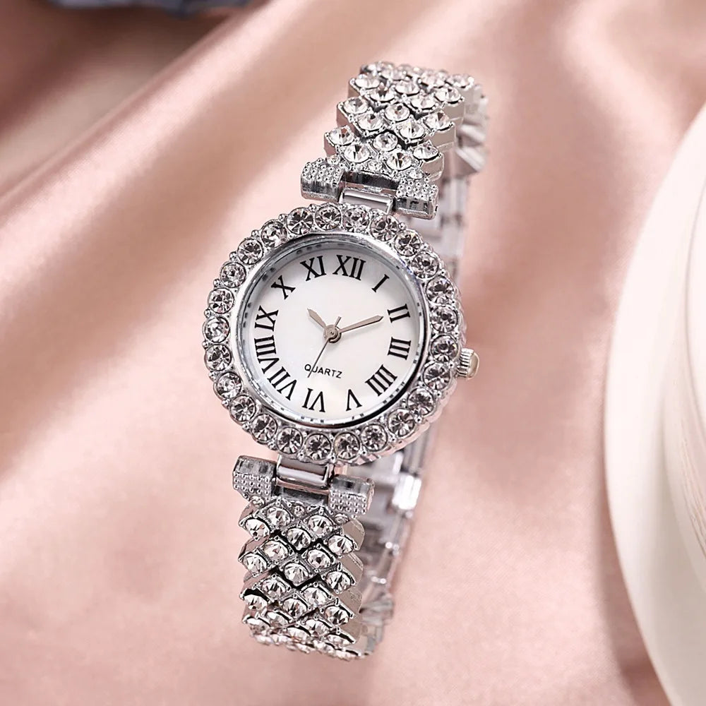 2pcs Luxury Women Rhinestone Rose Gold Watch