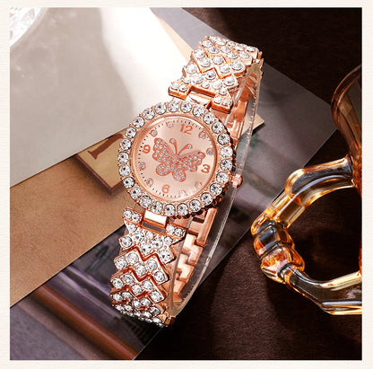 6pcs Jewelry Set Luxury Watch Women Ring Necklace Earring