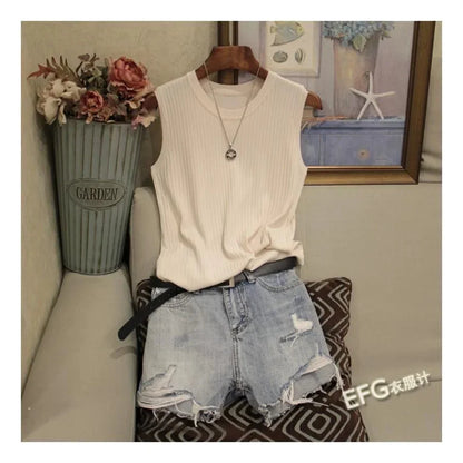 Summer Sleeveless Blouse Women O-neck Knitted Blouse Shirt Women Clothes Women Tops