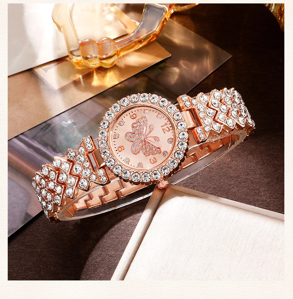 6pcs Jewelry Set Luxury Watch Women Ring Necklace Earring